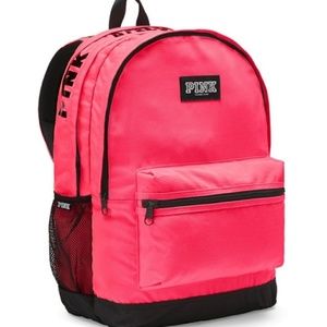 Victoria's Secret PINK Campus Backpack Neon Pink w Side Logo RARE